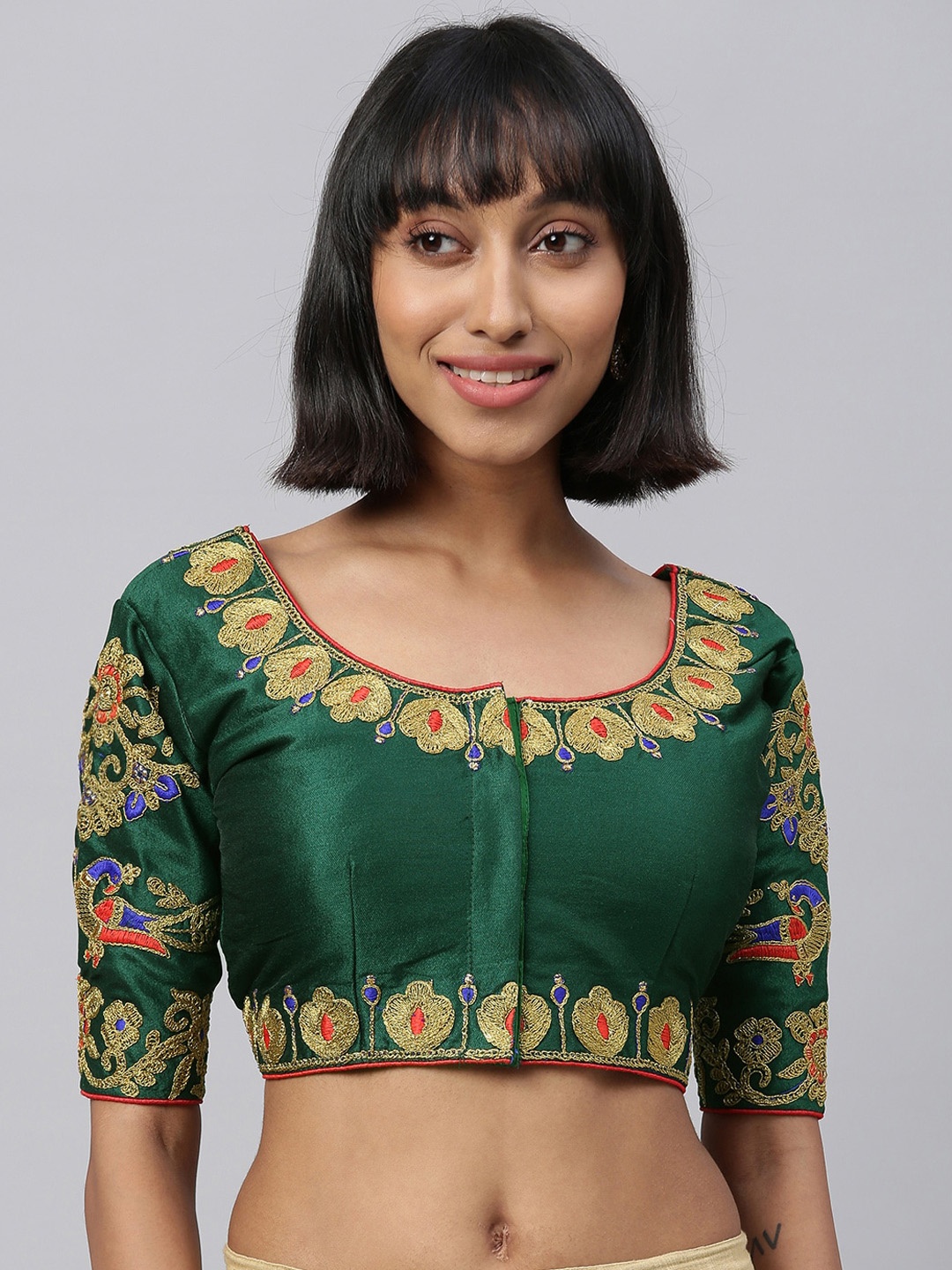 

Fab Viva Women Green Embroidered Saree Blouse