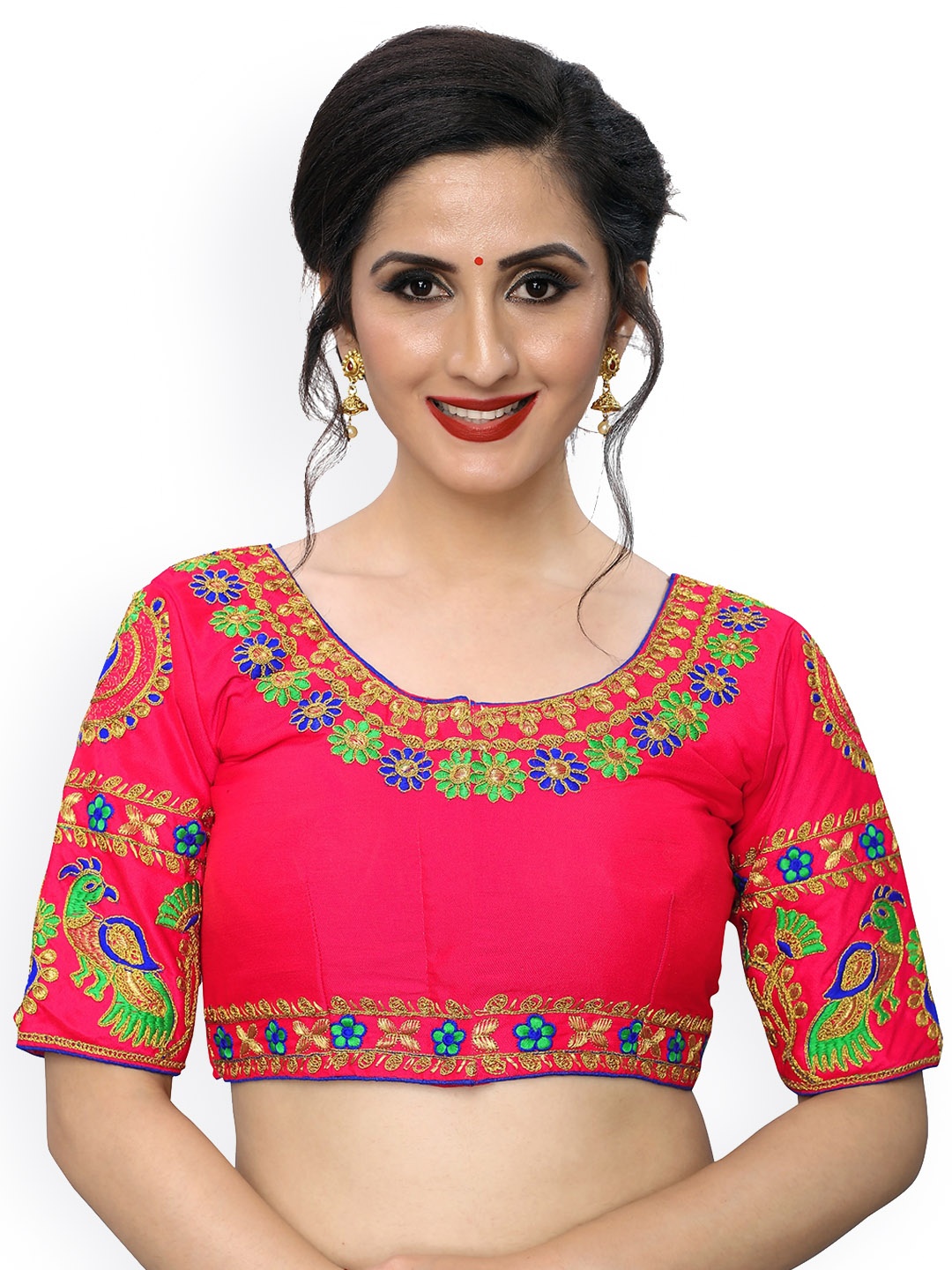 

Fab Viva Pink Embroidered Phantom Silk Readymade Saree Blouse