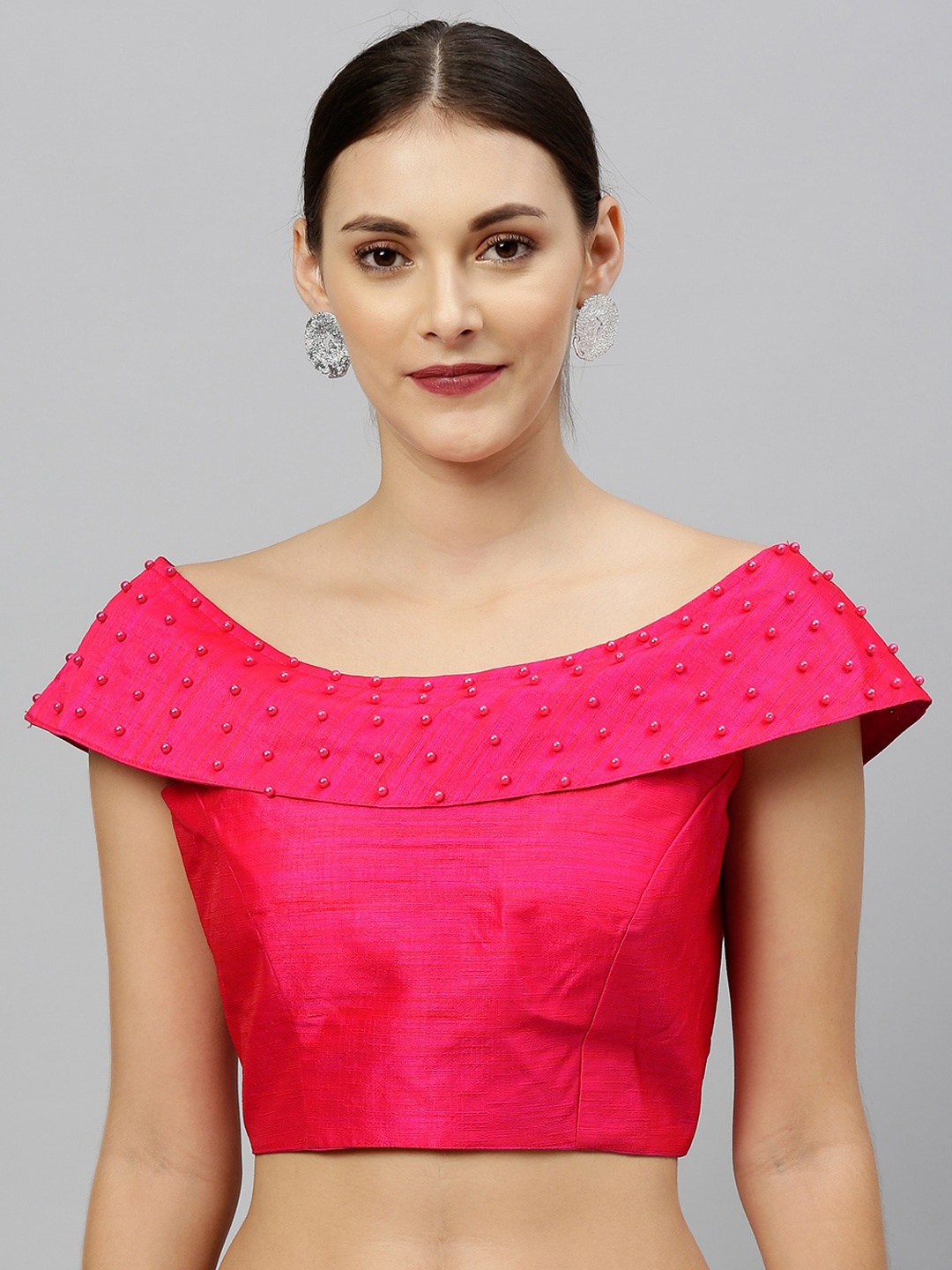 

Fab Viva Pink Embellished Readymade Silk Saree Blouse