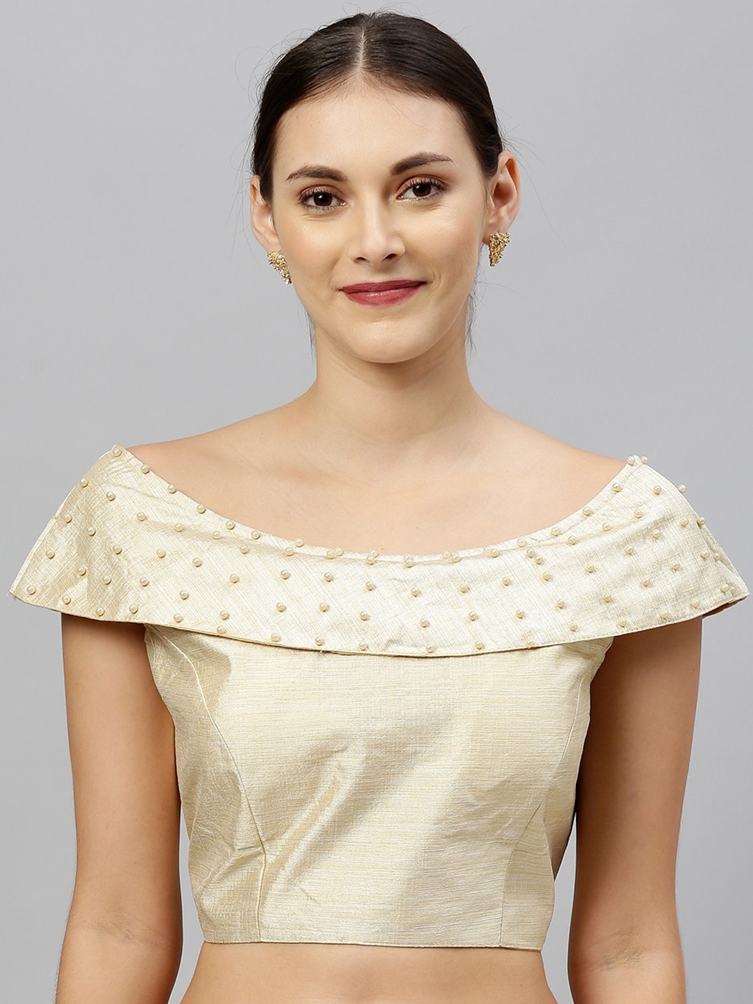 

Fab Viva Off-White Solid Saree Blouse