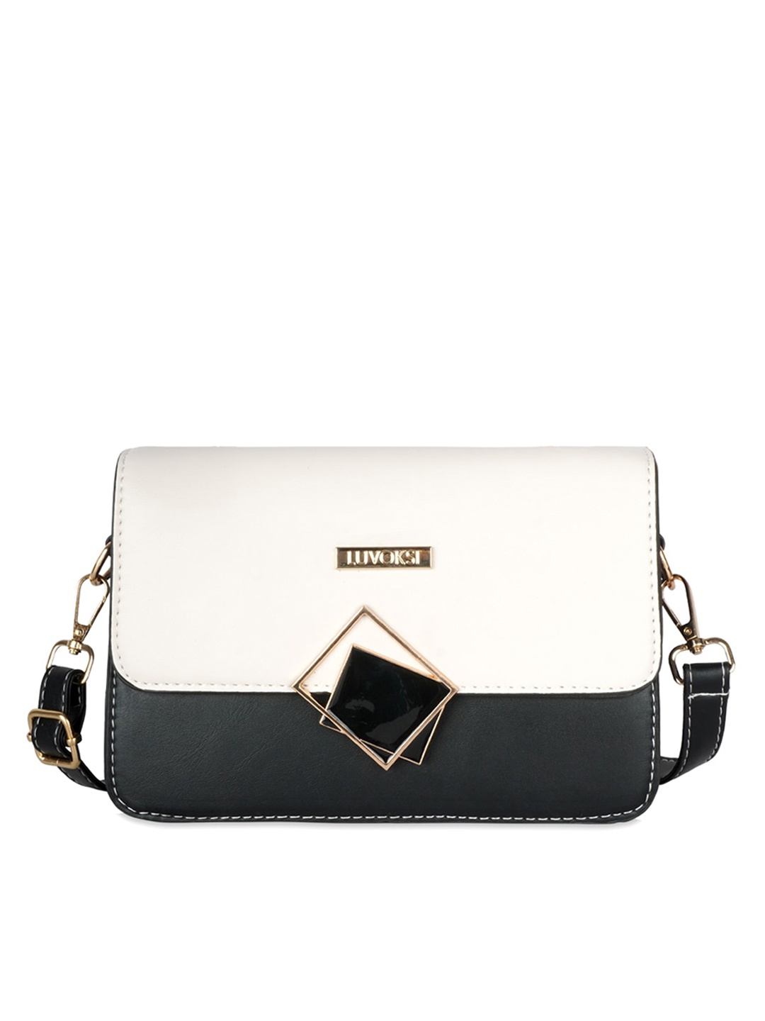 

Luvoksi Women Black & White Colourblocked PU Structured Sling Bag