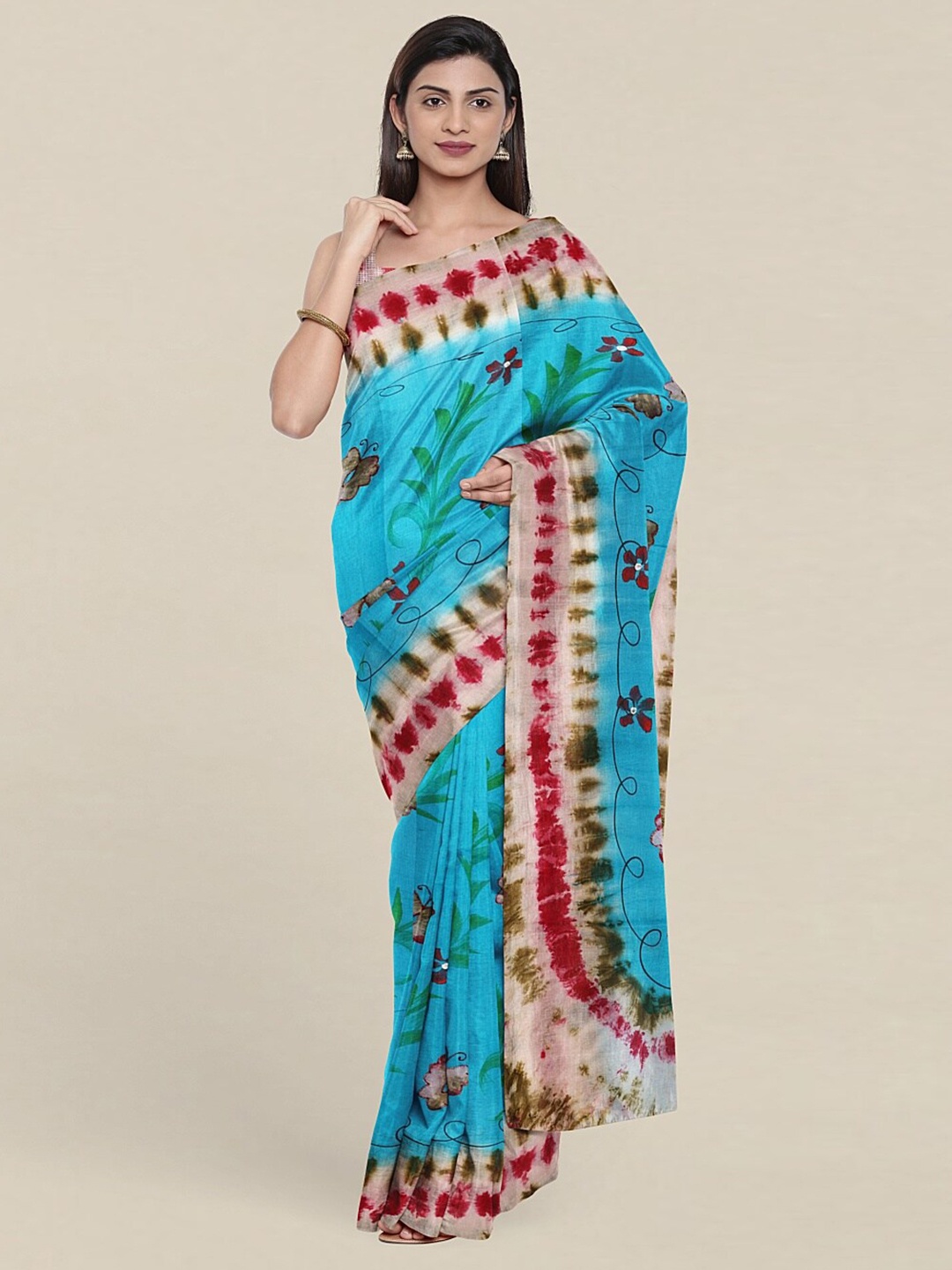 

Pothys Blue & Green Floral Pure Cotton Saree