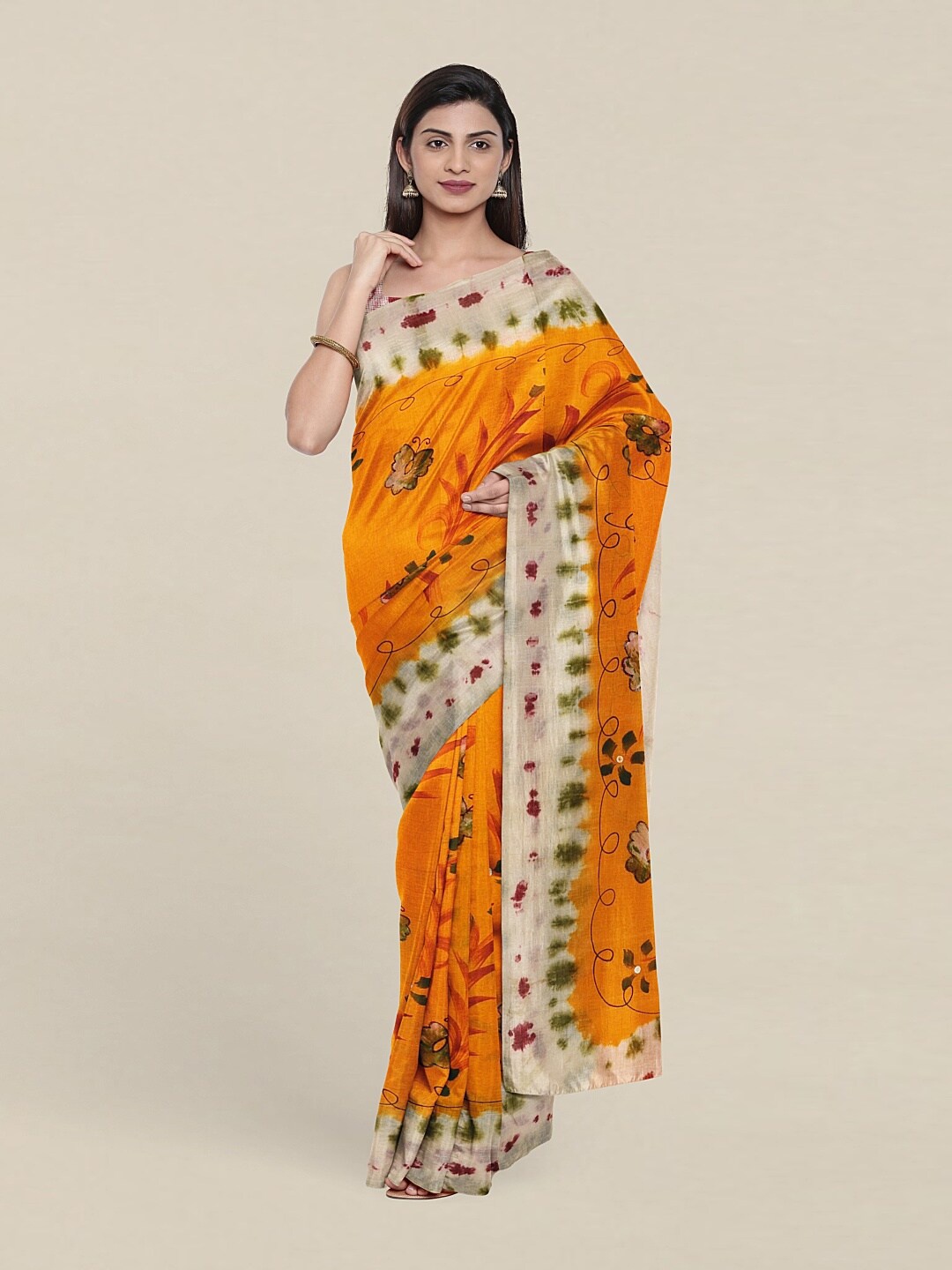 

Pothys Mustard & Green Floral Pure Cotton Saree