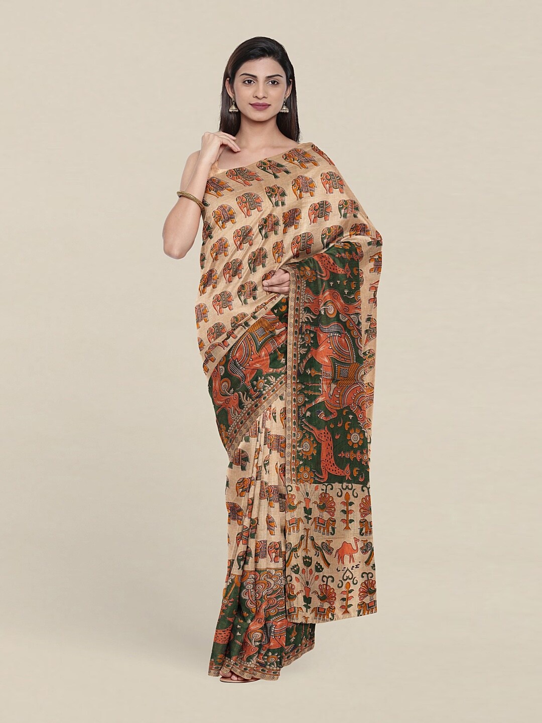 

Pothys Beige & Orange Ethnic Motifs Pure Cotton Saree