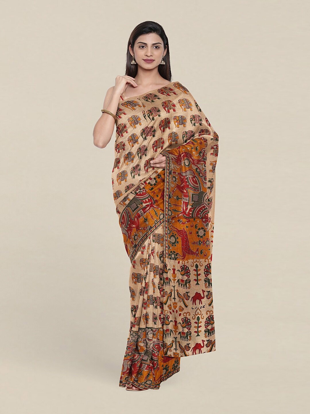 

Pothys Beige & Red Ethnic Motifs Pure Cotton Saree