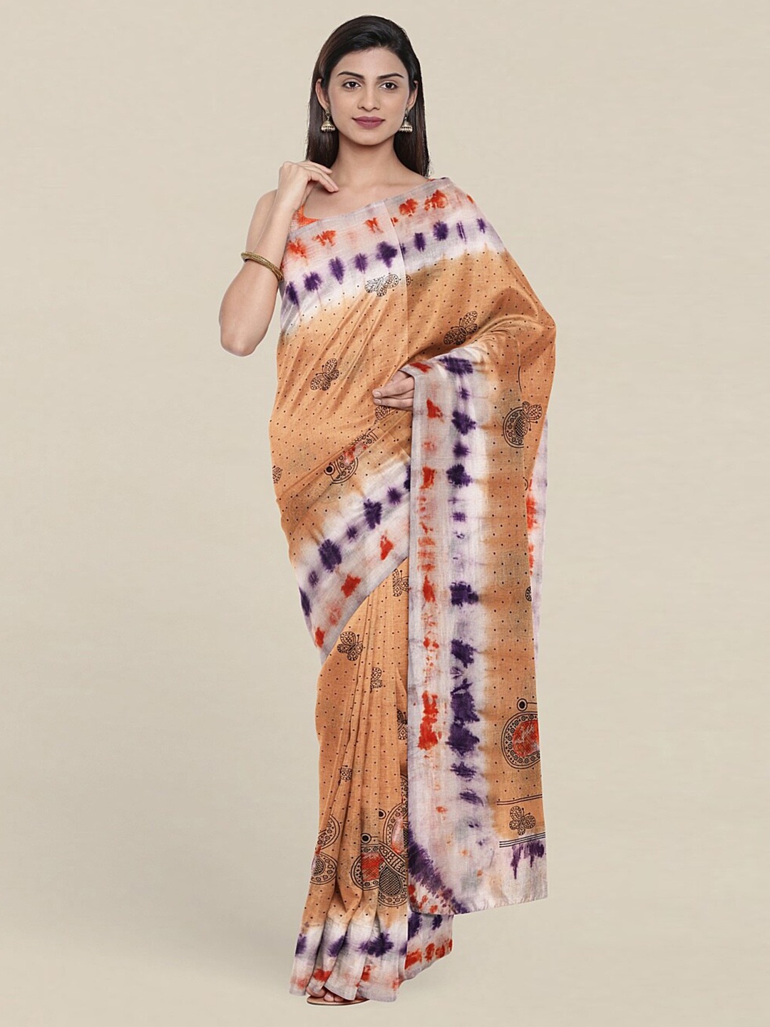 

Pothys Beige & Orange Dyed Pure Cotton Saree