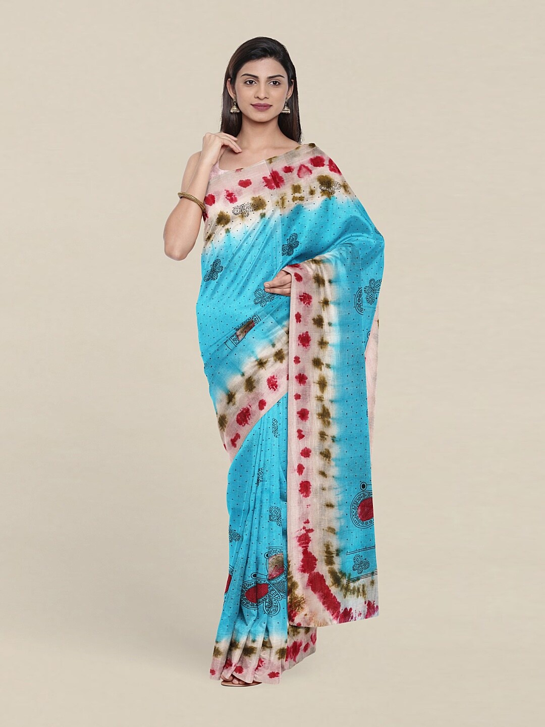 

Pothys Blue & Red Dyed Pure Cotton Saree