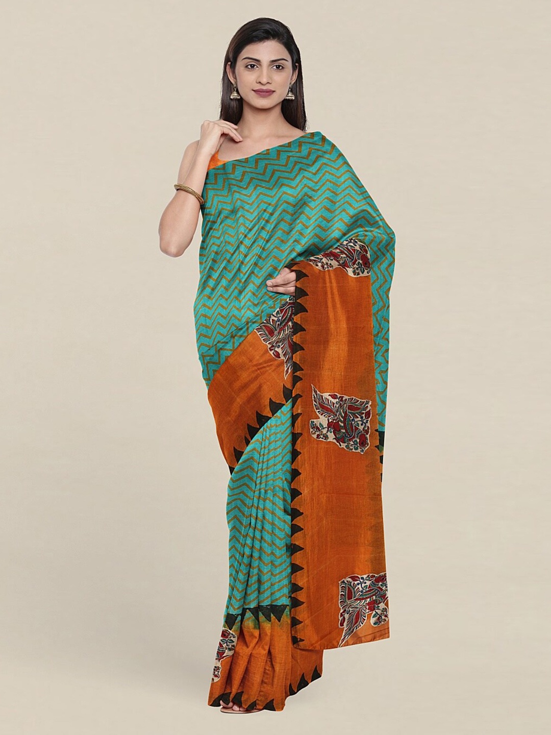 

Pothys Blue & Gold-Toned Printed Pure Cotton Saree
