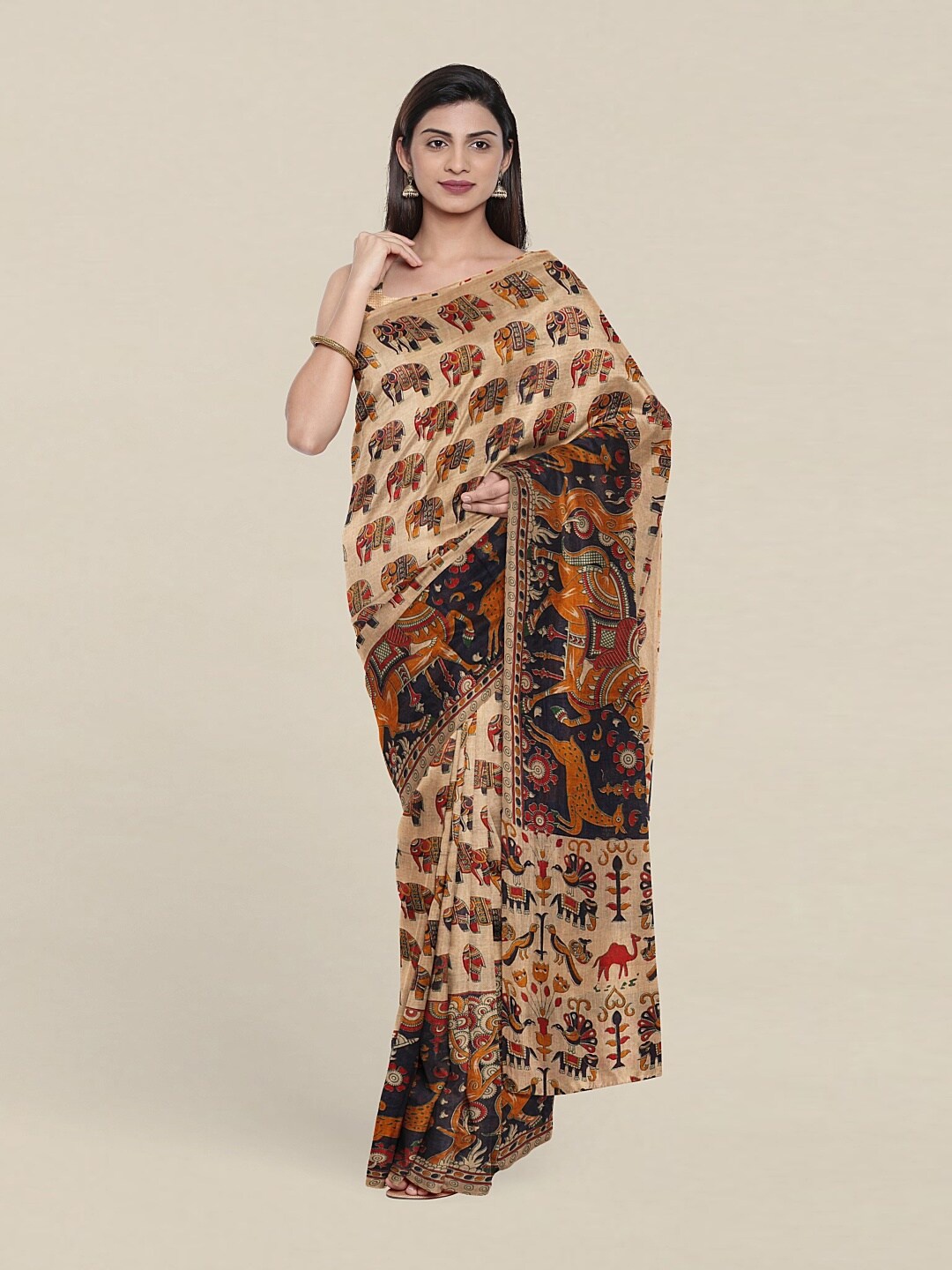 

Pothys Beige & Red Ethnic Motifs Pure Cotton Saree