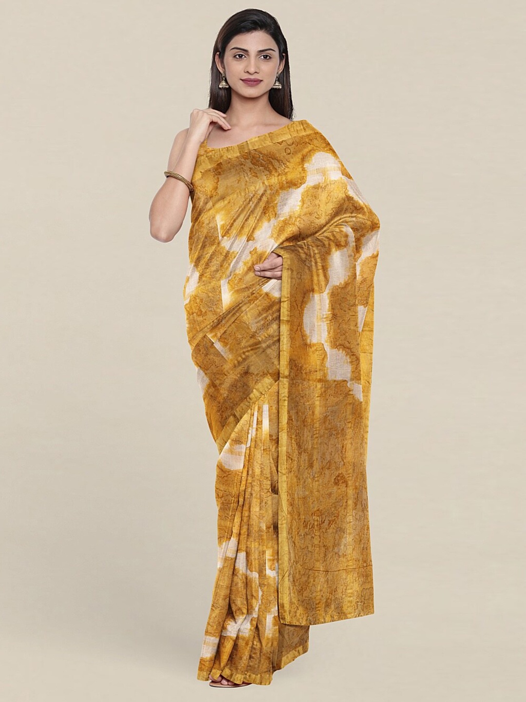 

Pothys Mustard & White Tie and Dye Pure Cotton Saree