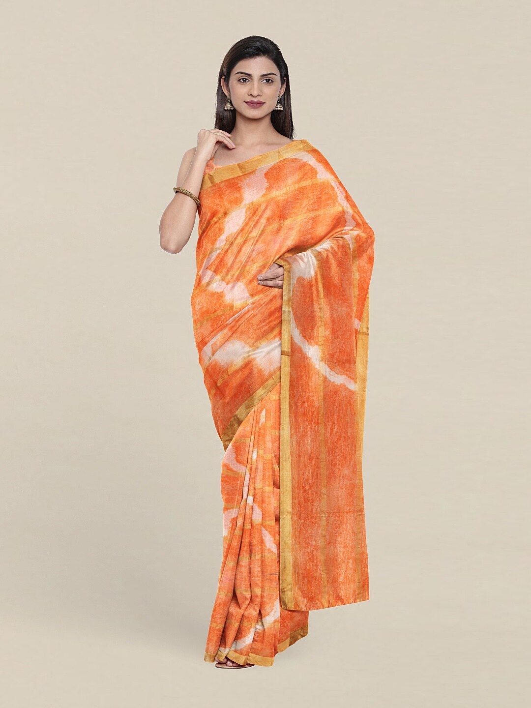 

Pothys Peach-Coloured & White Zari Pure Cotton Saree