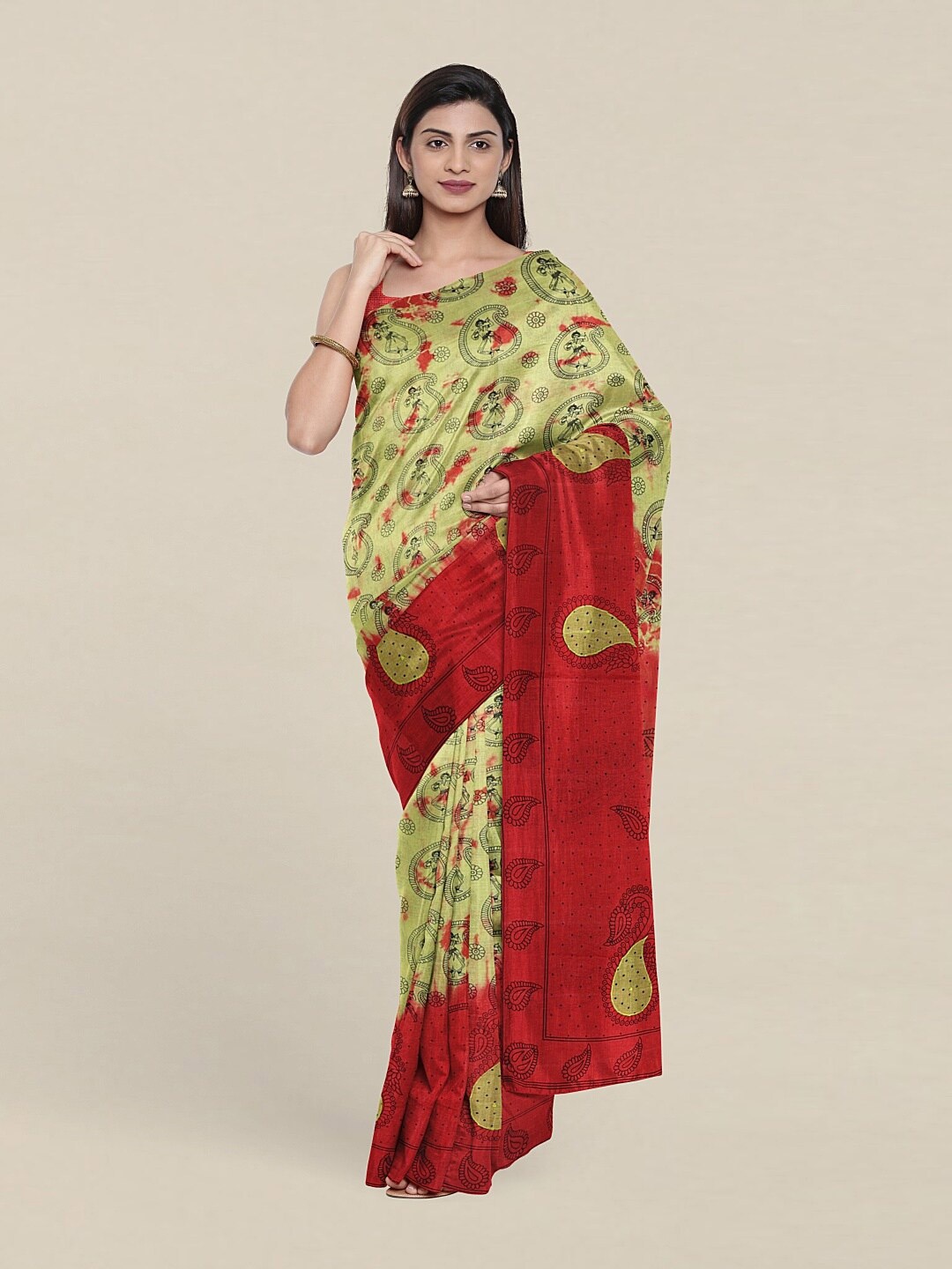 

Pothys Green & Red Paisley Pure Cotton Saree