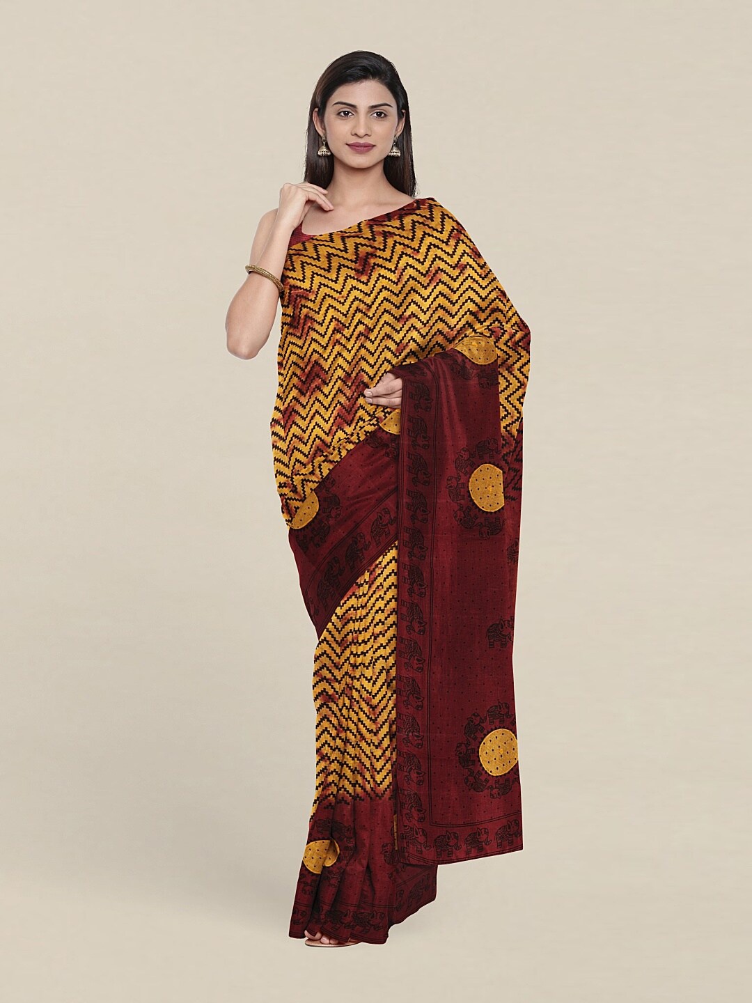 

Pothys Yellow & Maroon Pure Cotton Saree