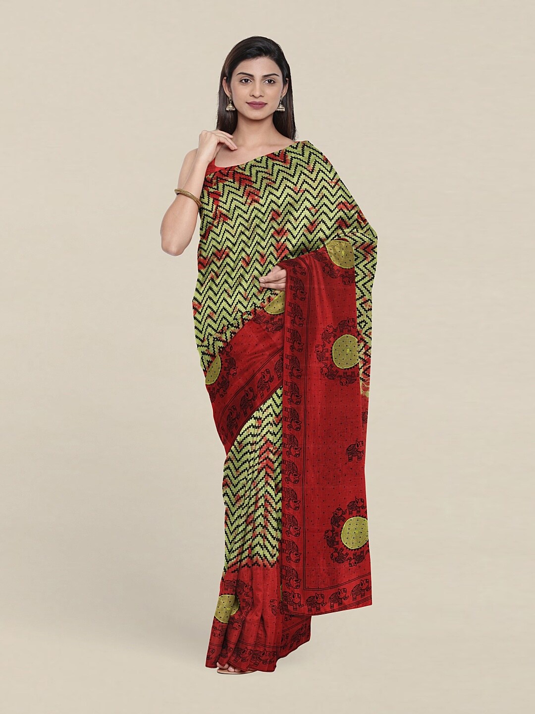 

Pothys Green & Red Pure Cotton Saree