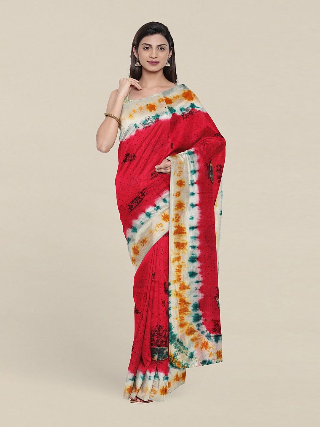 

Pothys Pink & White Floral Pure Cotton Saree
