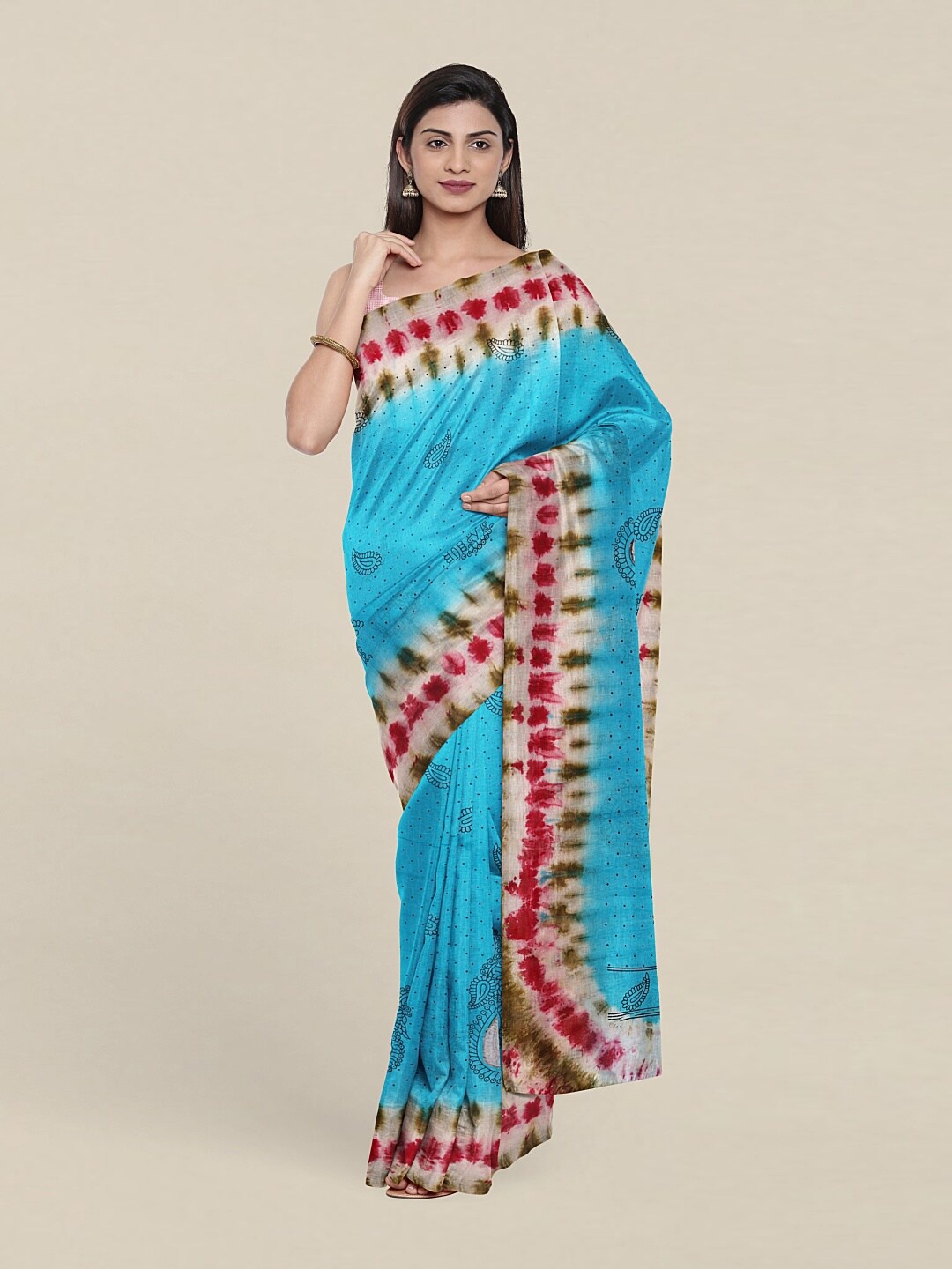 

Pothys Blue & Red Paisley Pure Cotton Saree