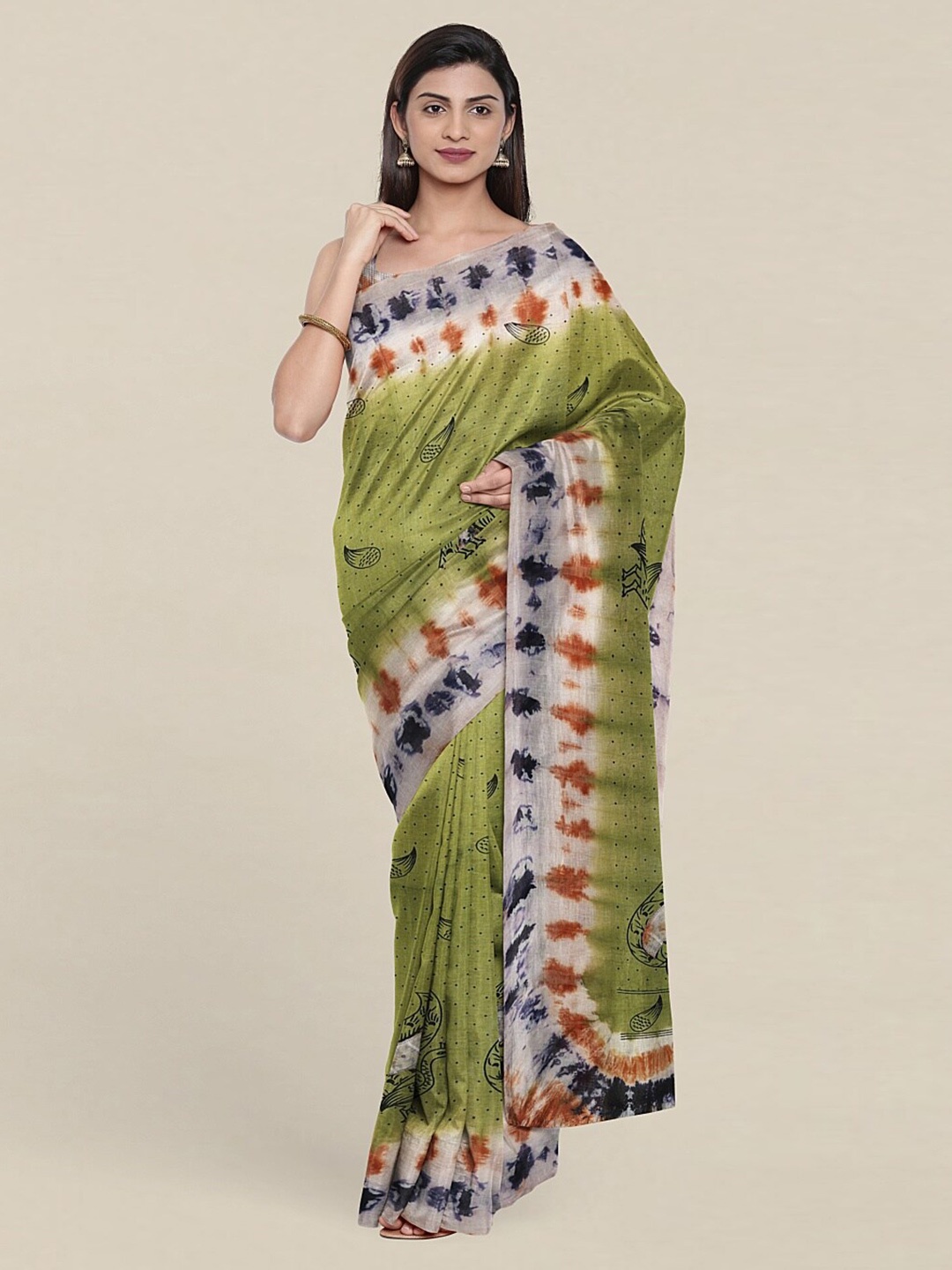 

Pothys Green & Red Ethnic Motifs Pure Cotton Saree