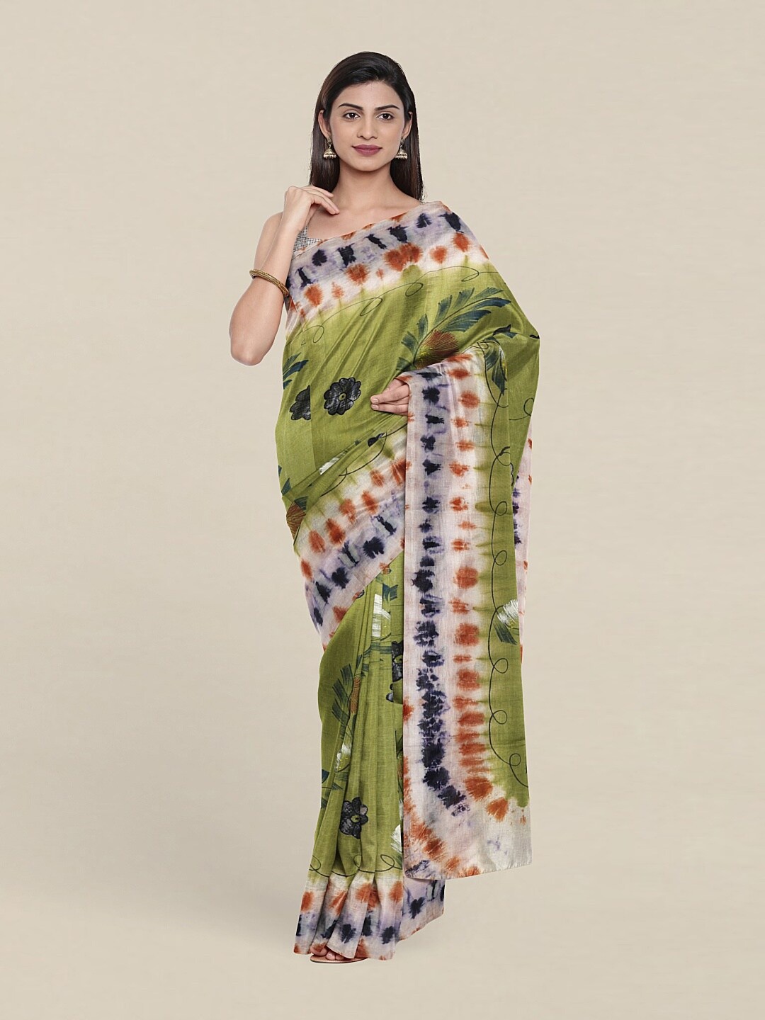 

Pothys Green & Orange Floral Pure Cotton Saree