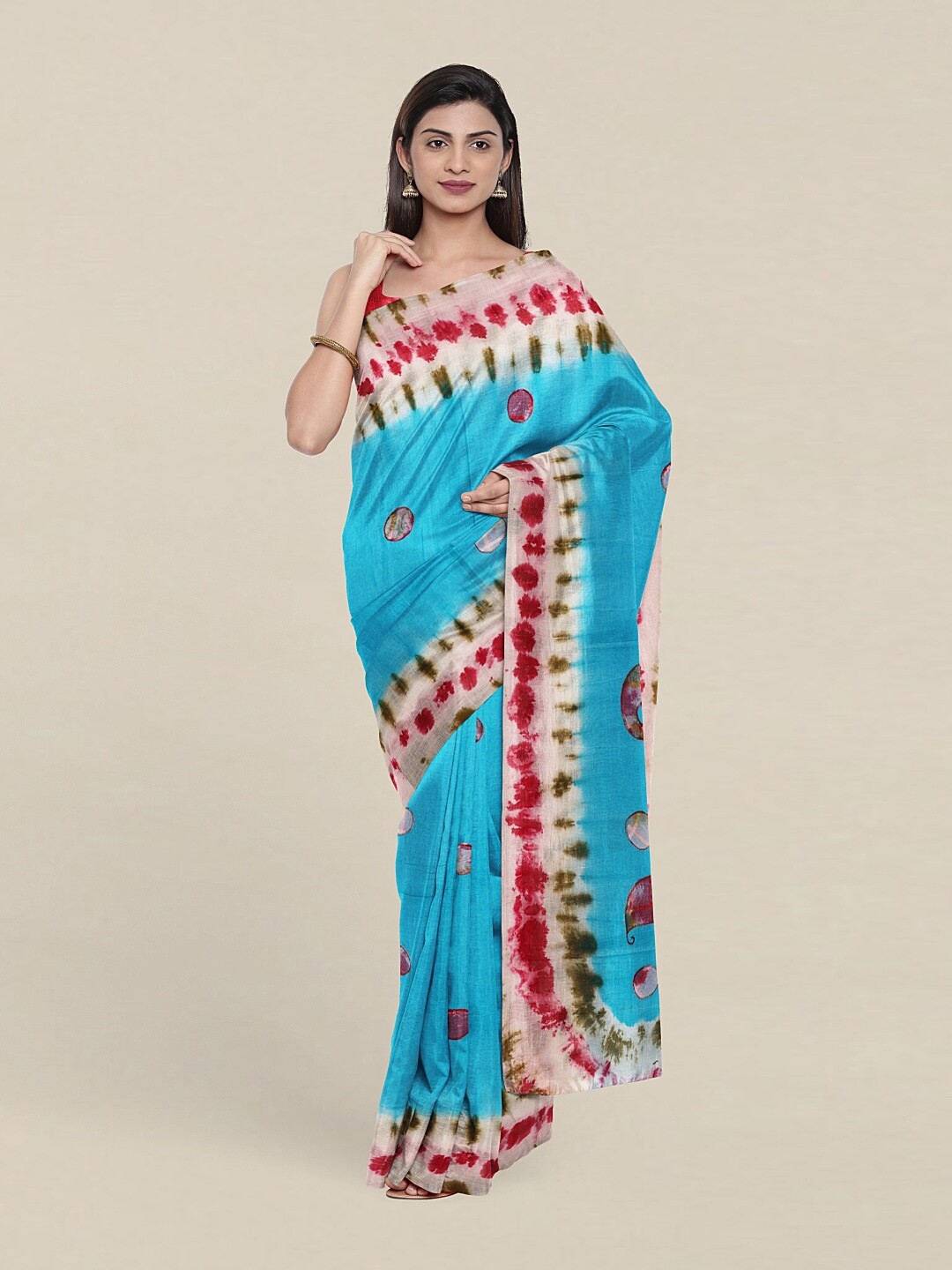 

Pothys Blue & Red Printed Pure Cotton Saree