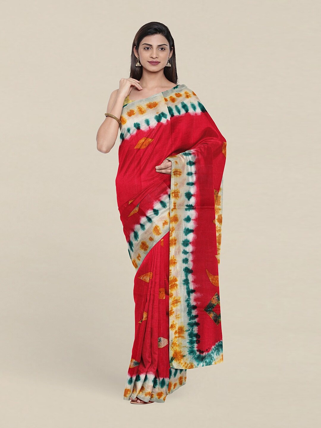 

Pothys Pink & Green Floral Pure Cotton Saree