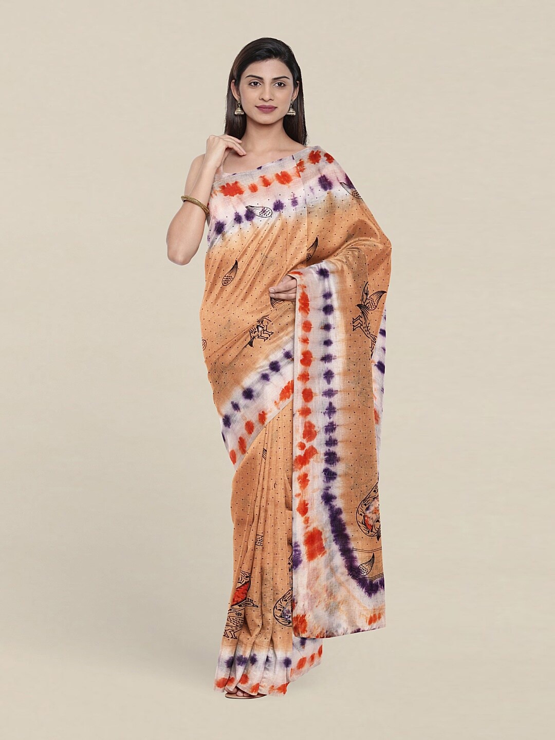 

Pothys Beige & Purple Ethnic Motifs Pure Cotton Saree