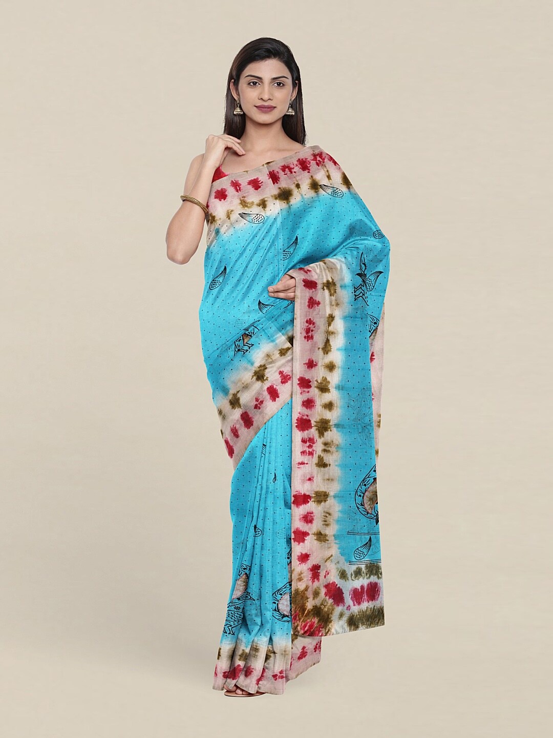 

Pothys Blue & Red Floral Printed Pure Cotton Saree