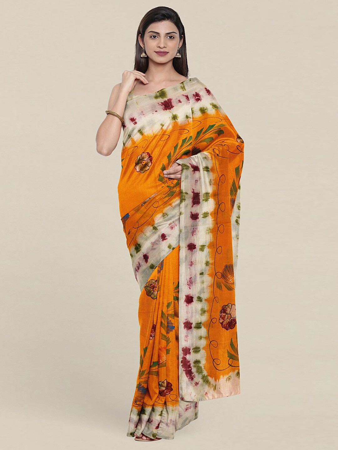 

Pothys Yellow & Green Floral Printed Pure Cotton Saree
