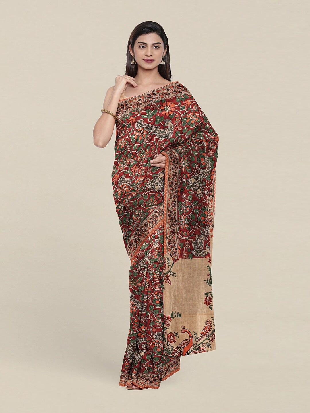

Pothys Maroon & Orange Floral Pure Cotton Saree