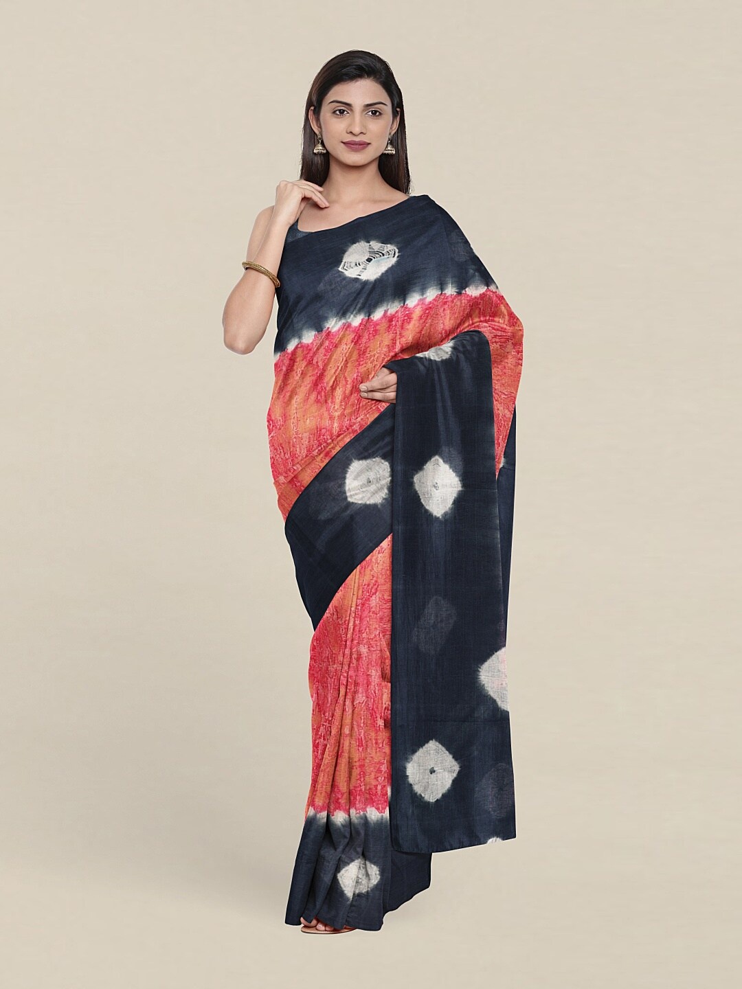 

Pothys Pink & Black Bandhani Pure Cotton Saree