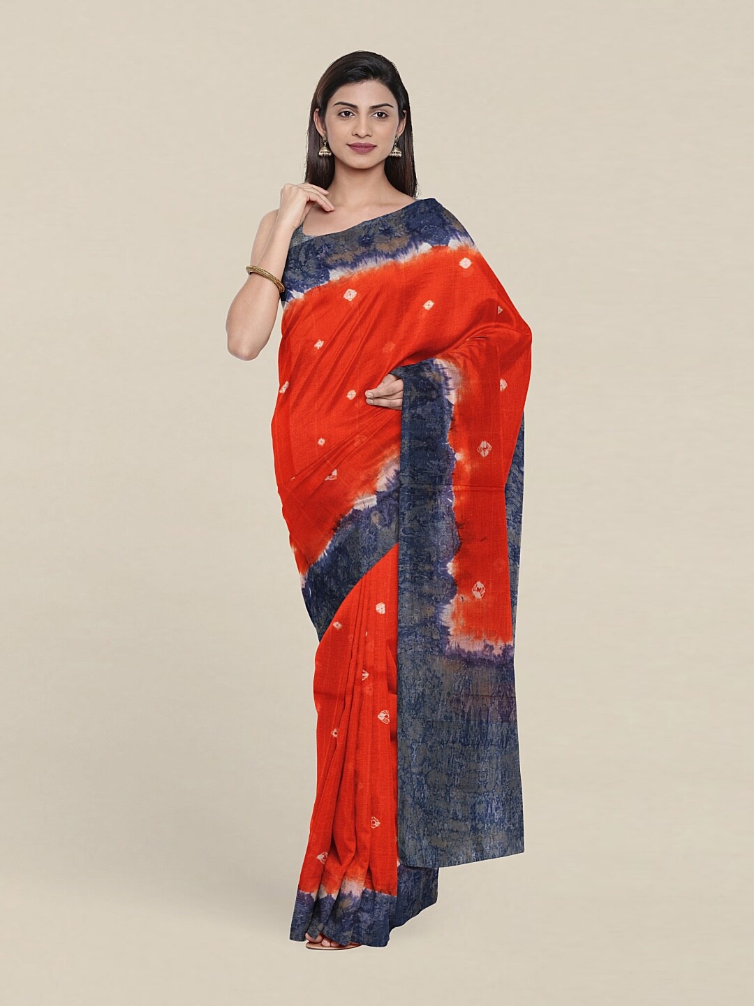

Pothys Red & Blue Bandhani Pure Cotton Printed Saree