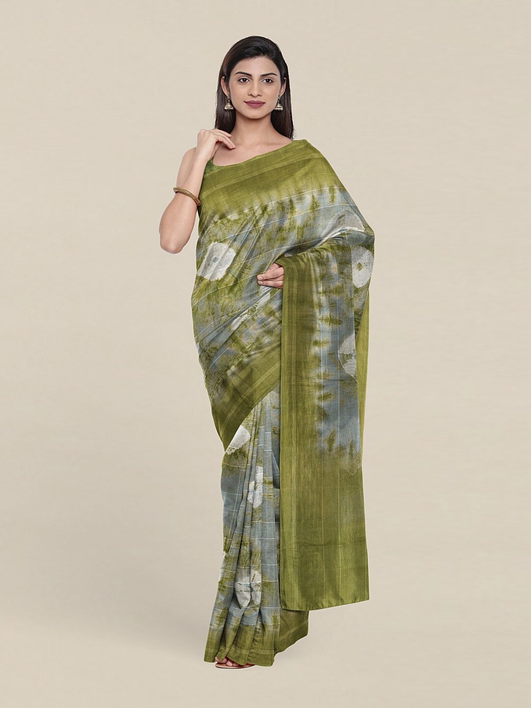 

Pothys Olive Green & Grey Printed Pure Cotton Saree