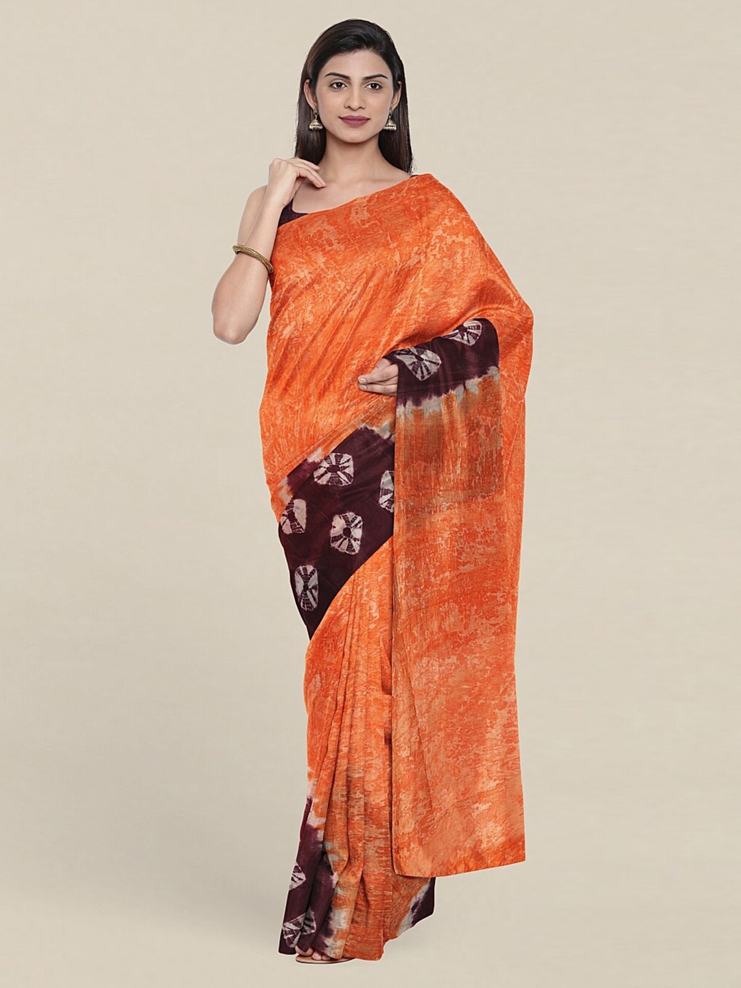 

Pothys Orange & Brown Printed Pure Cotton Saree