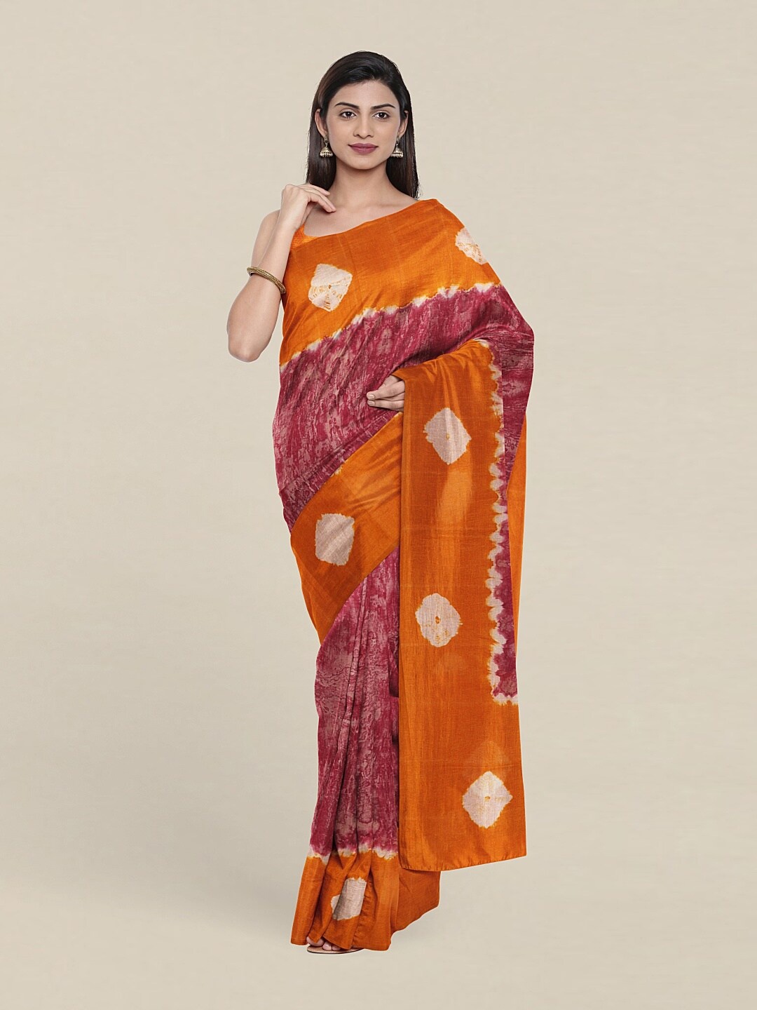 

Pothys Orange & Pink Bandhani Printed Pure Cotton Saree