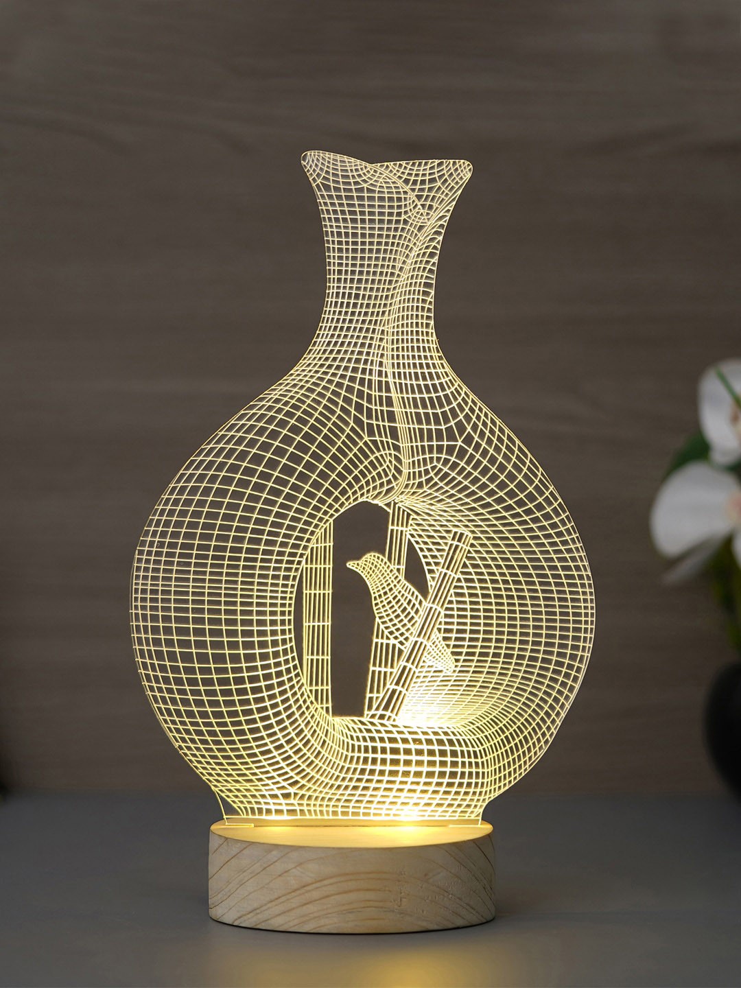 

eCraftIndia Beige Bird Design Carved Acrylic & Wood Base Night Lamp Showpieces