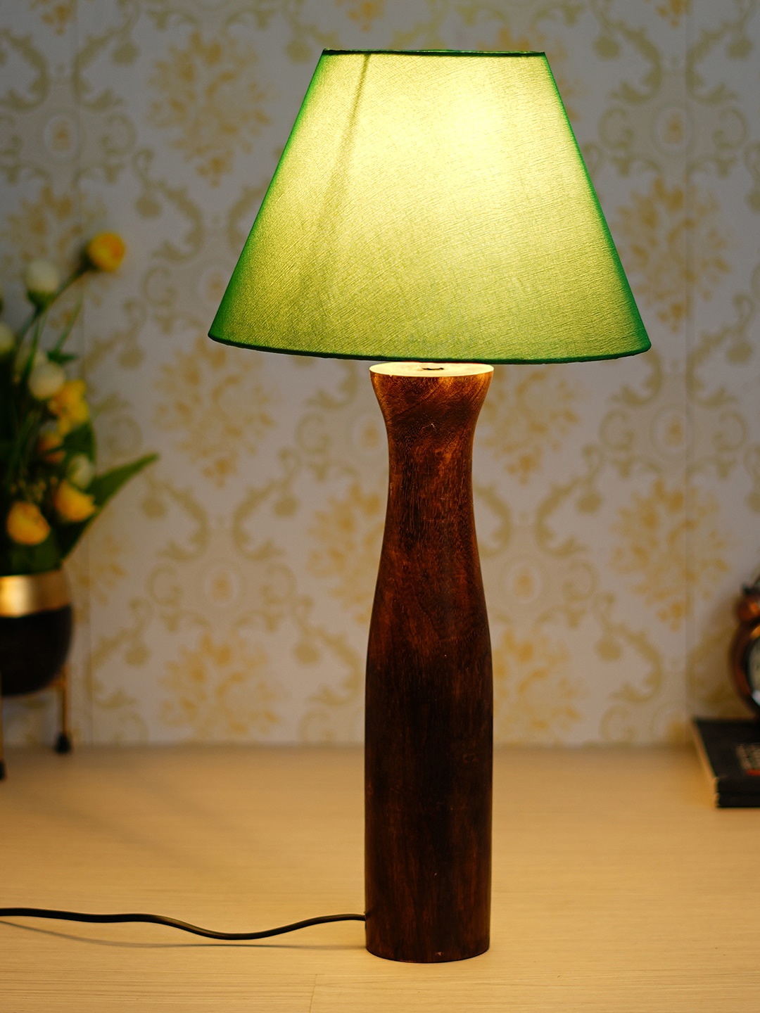 

eCraftIndia Green Designer Modern Table Wooden Night Table Lamp