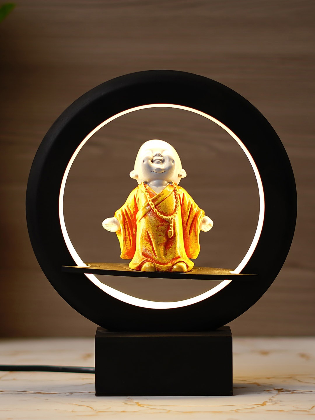 

eCraftIndia Orange & Black Buddha Monk Decorative Circular Night Lamp