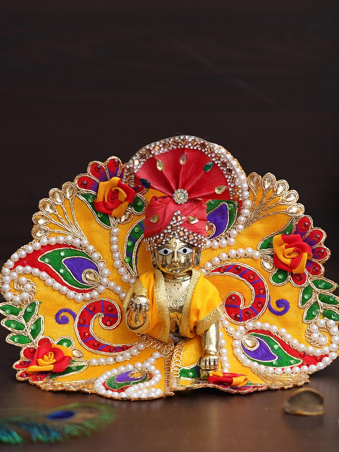 

eCraftIndia Yellow Decorative Baal Gopal Cotton Vastra with Mukut Showpiece