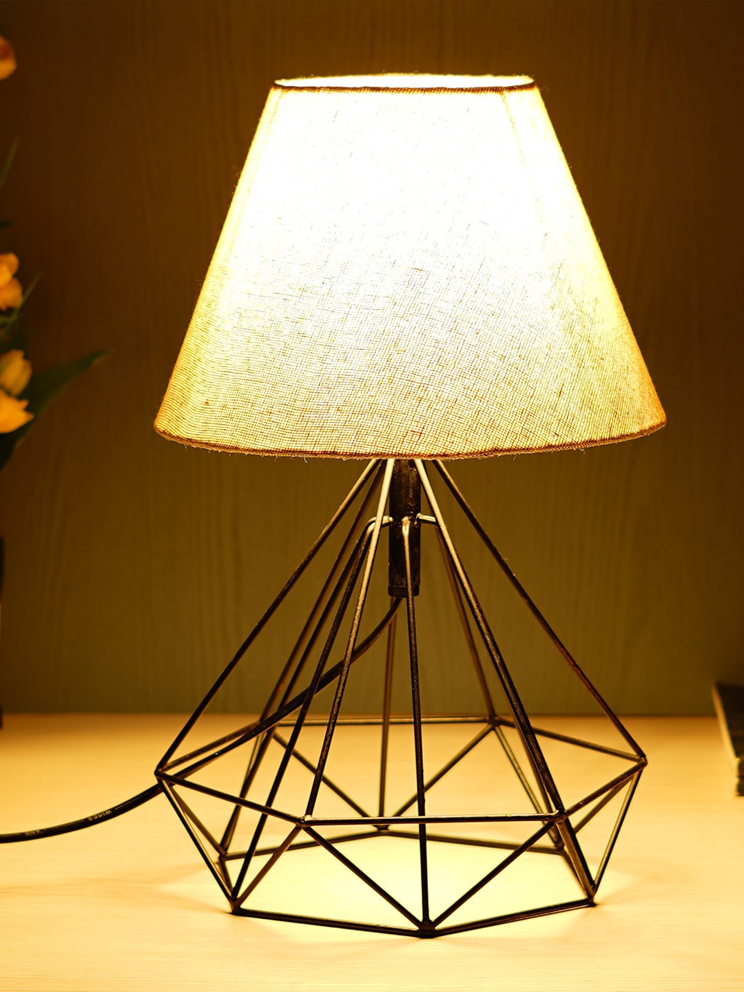 

eCraftIndia White & Black Diamond Cage Modern Table Iron Night Lamp