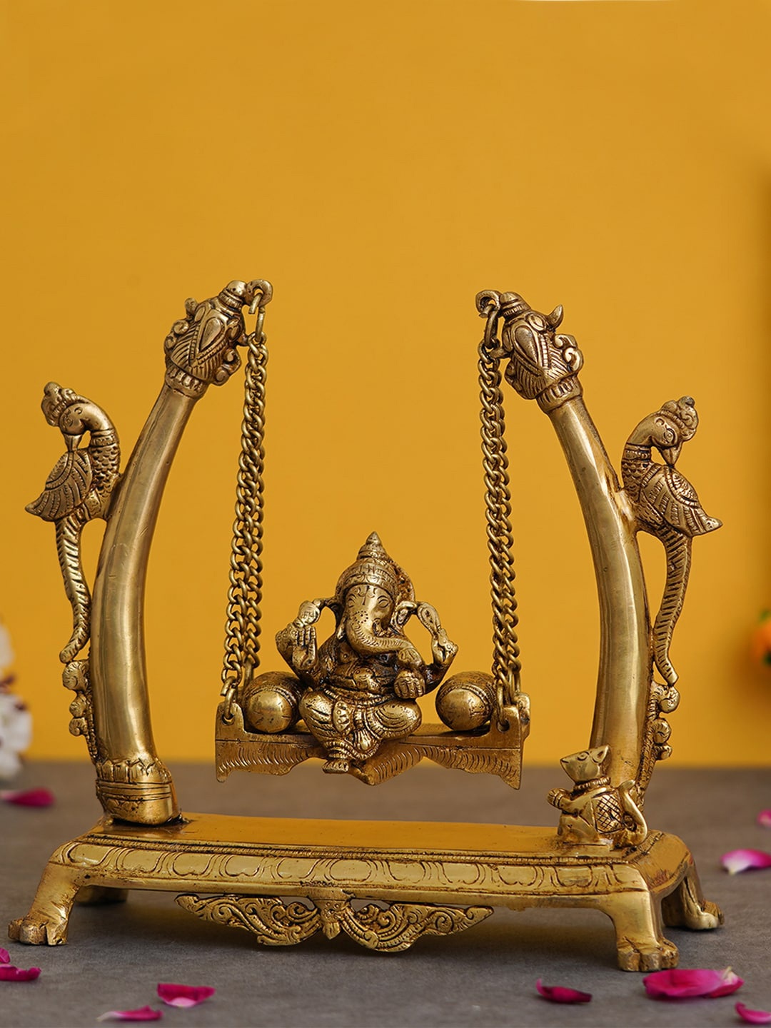 

eCraftIndia Gold-Toned Lord Ganesha On A Peacock Swing Showpiece