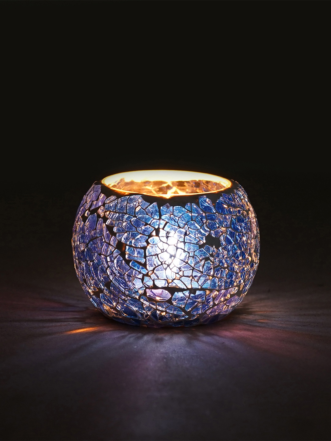 

eCraftIndia Blue Mosiac Glass Decorative Tea Light Holder