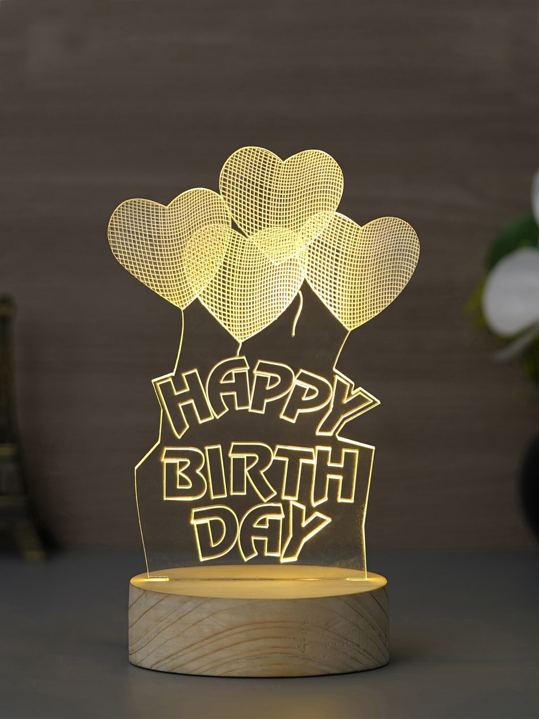 

eCraftIndia Transparent & Gold-Toned Happy Birthday Heart Design Quirky Table Lamp