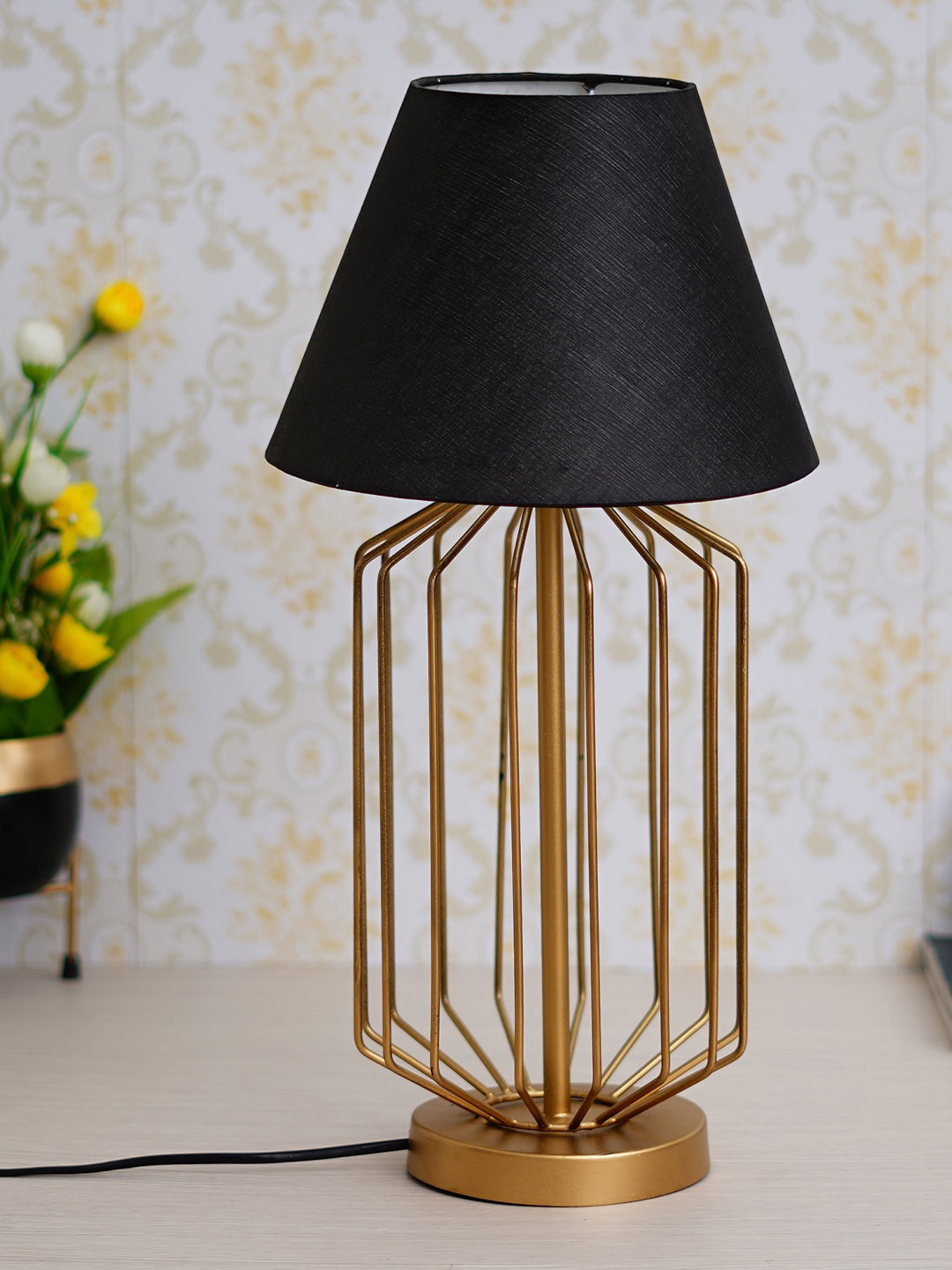 

eCraftIndia Gold-Toned & Black Modern Table Iron Night Lamp