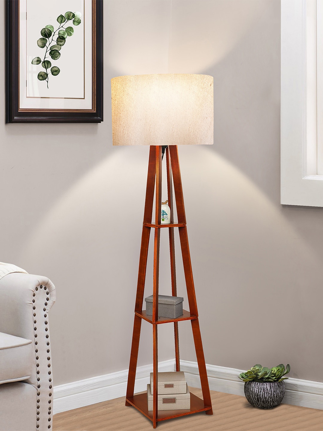 

eCraftIndia Brown & White 3 Storage Racks Modern Wooden Night Lamp