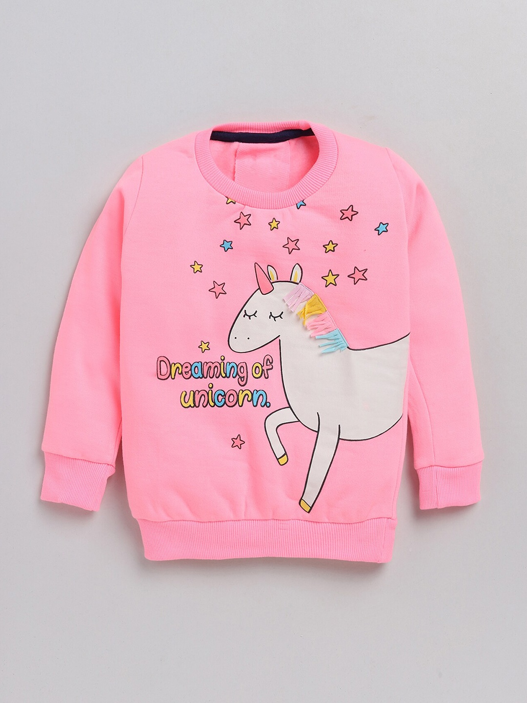 

YK Girls Pink Unicorn with 3-D Applique Detail Graphic Printed Sweatshirt