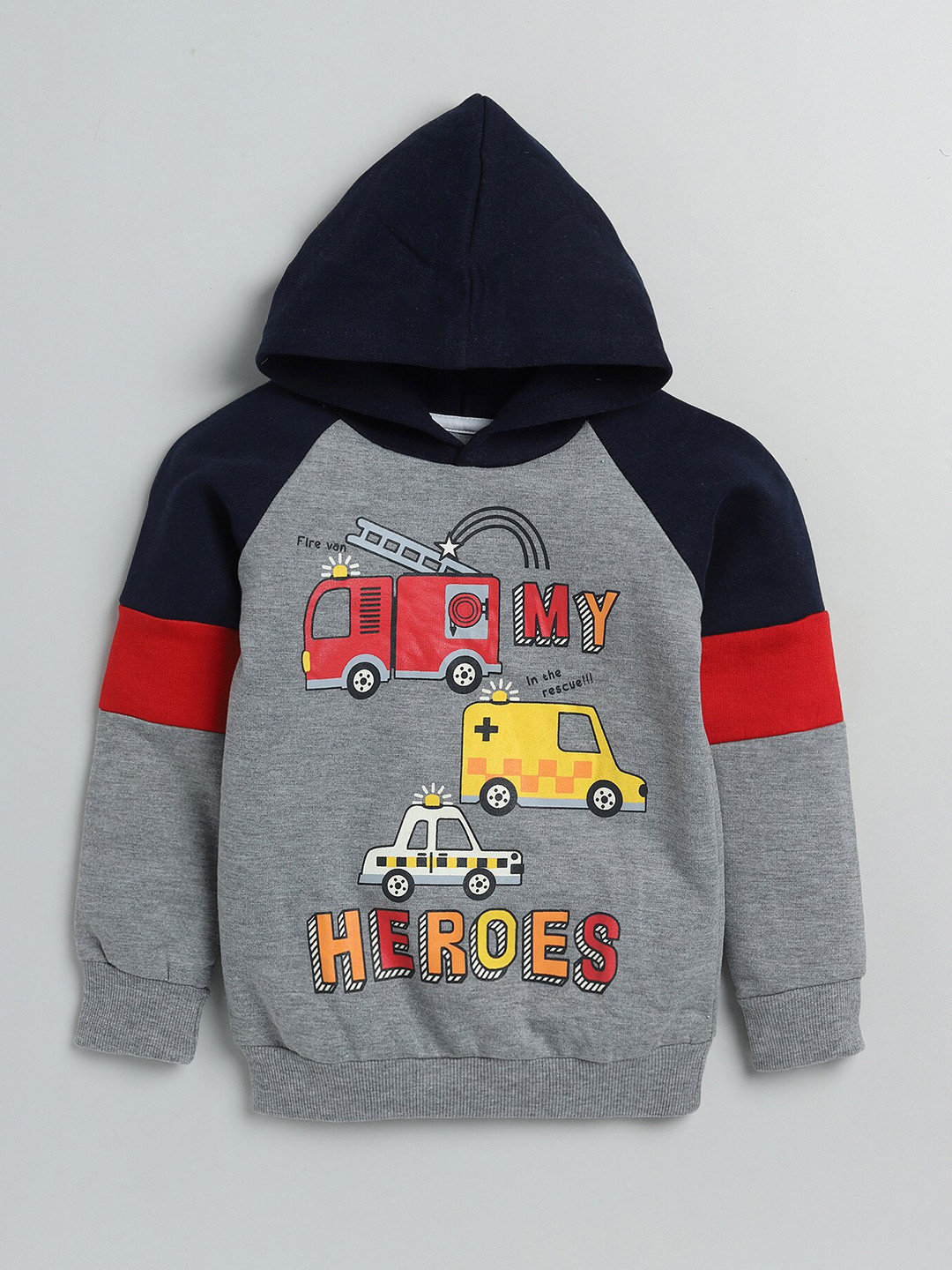 

YK Boys Grey Melange Printed Hooded Sweatshirt