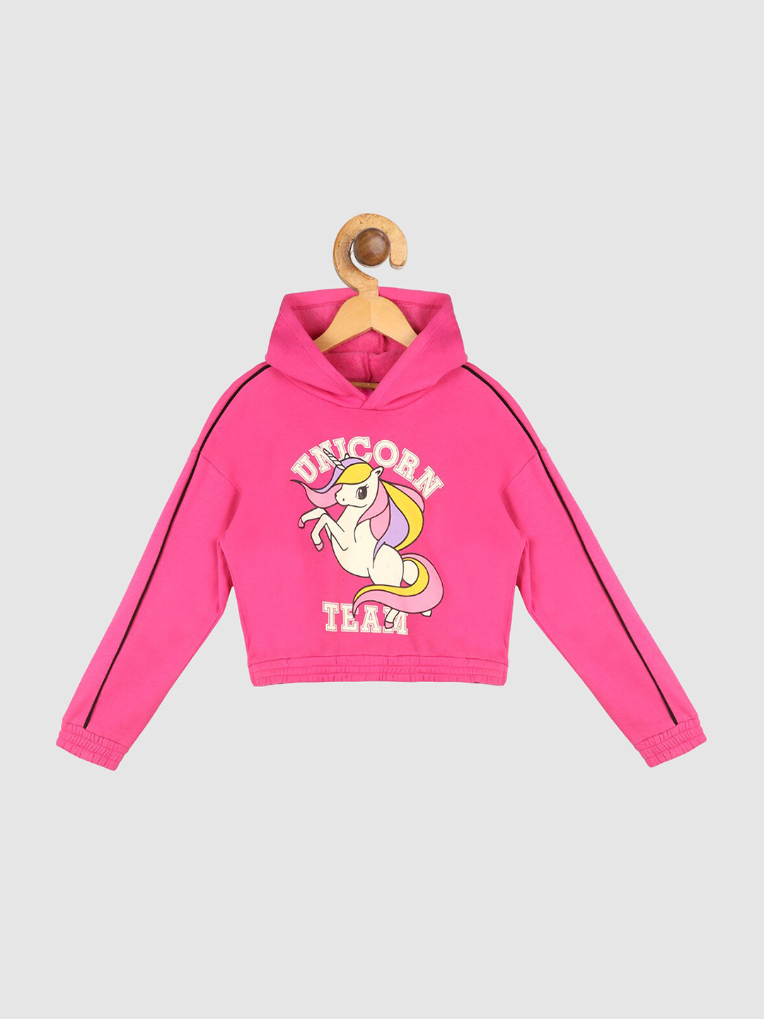 

YK Girls Pink Printed Hooded Fleece Sweatshirt