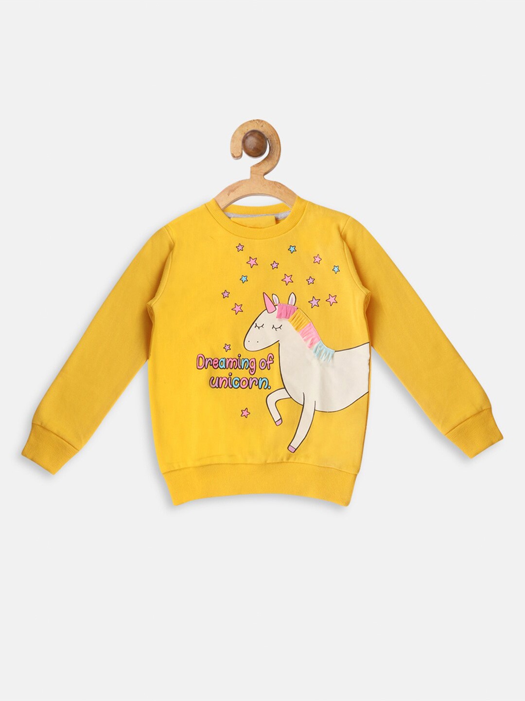 

YK Girls Yellow Unicorn Printed With Applique Detail Fleece Sweatshirt