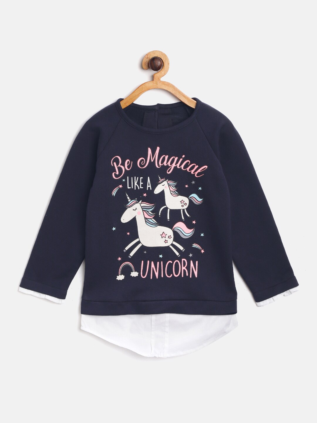 

YK Girls Navy Blue Unicorn Graphic Printed Sweatshirt With shirt Details