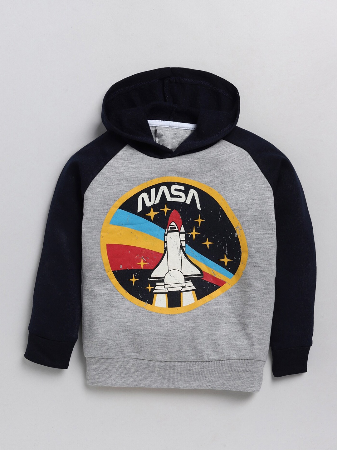 

YK Boys Grey Melange NASA Space Rocket Printed Hooded Sweatshirt