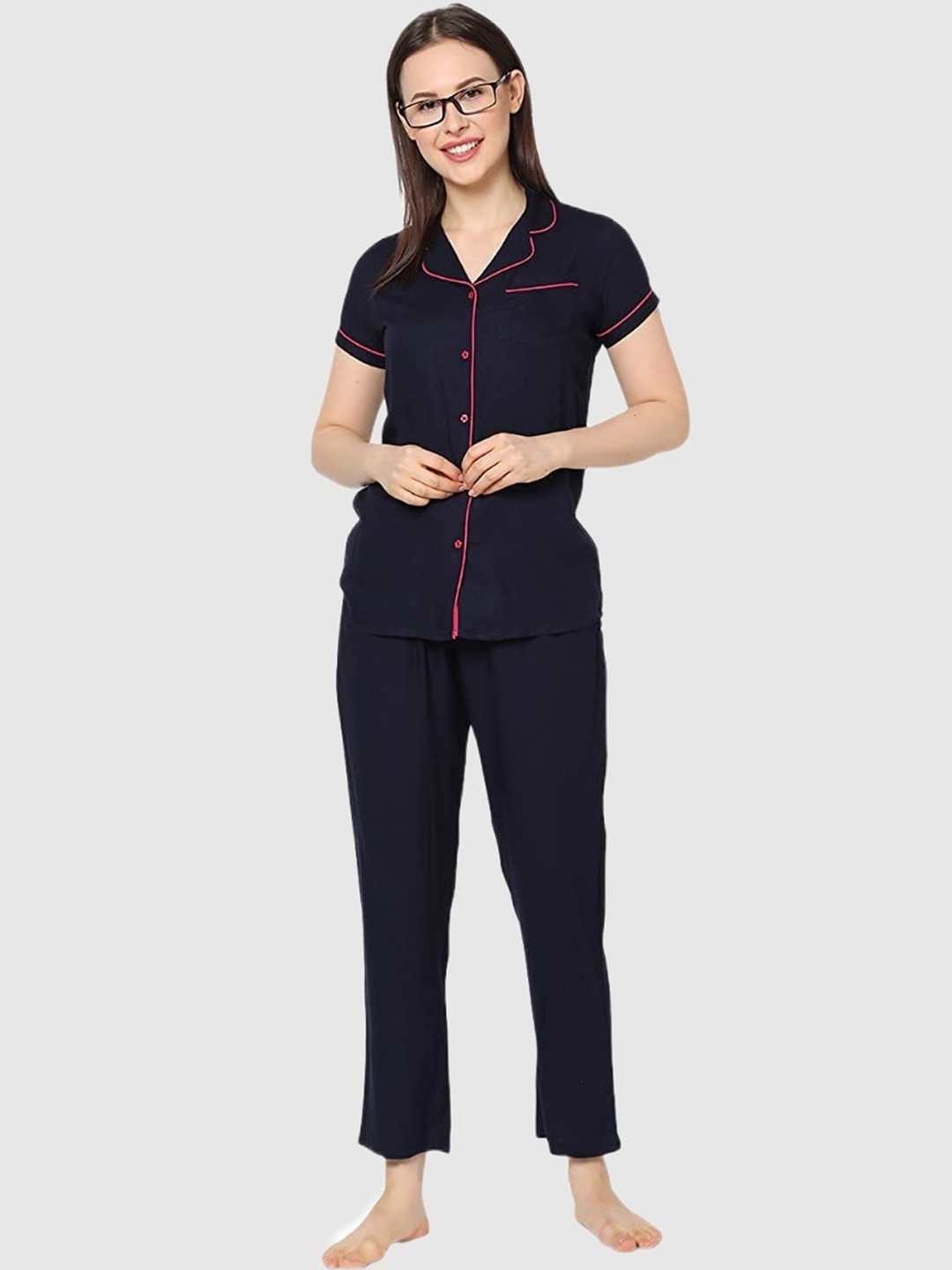 

evolove Women Navy Blue Night suit